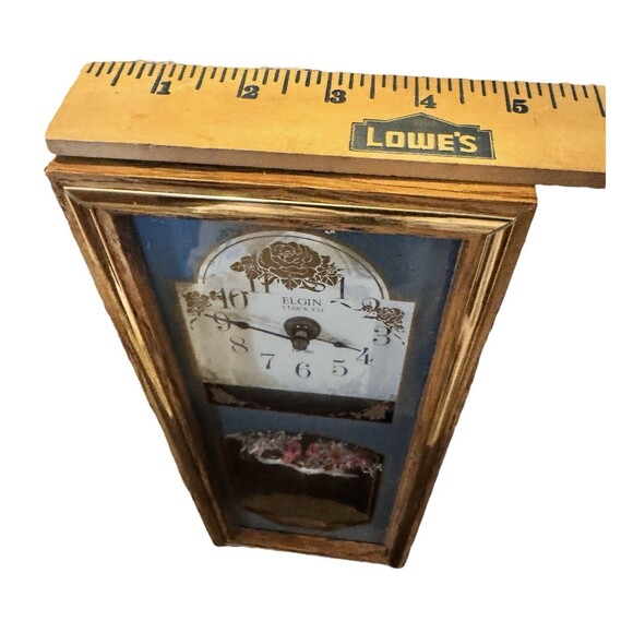 VTG Elgin Quartz 12" Shadowbox Wall/Tabletop Framed Clock Floral Dried Flowers - Picture 5 of 11